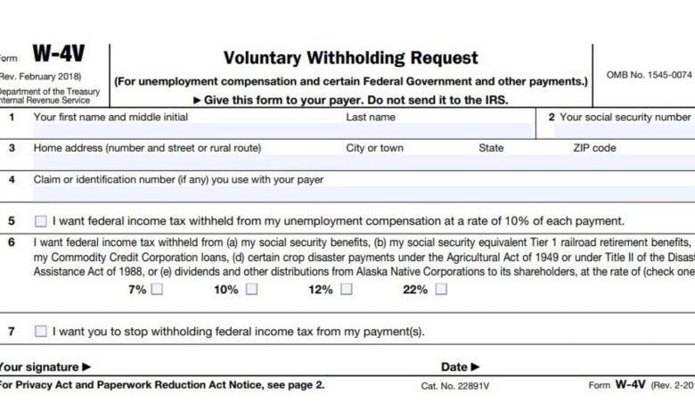 IRS Form W-4V Voluntary Withholding Request 1 IRS Form W-4V Voluntary Withholding Request