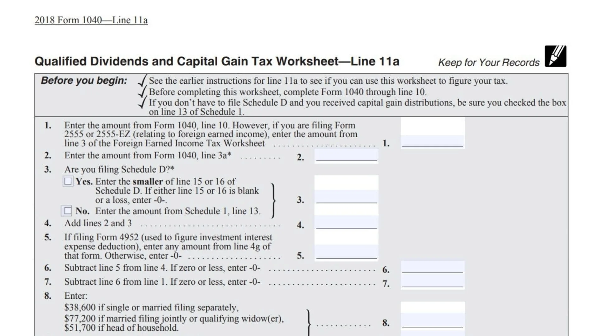 Qualified Dividends and Capital Gain Tax Worksheet 1 Qualified Dividends and Capital Gain Tax Worksheet