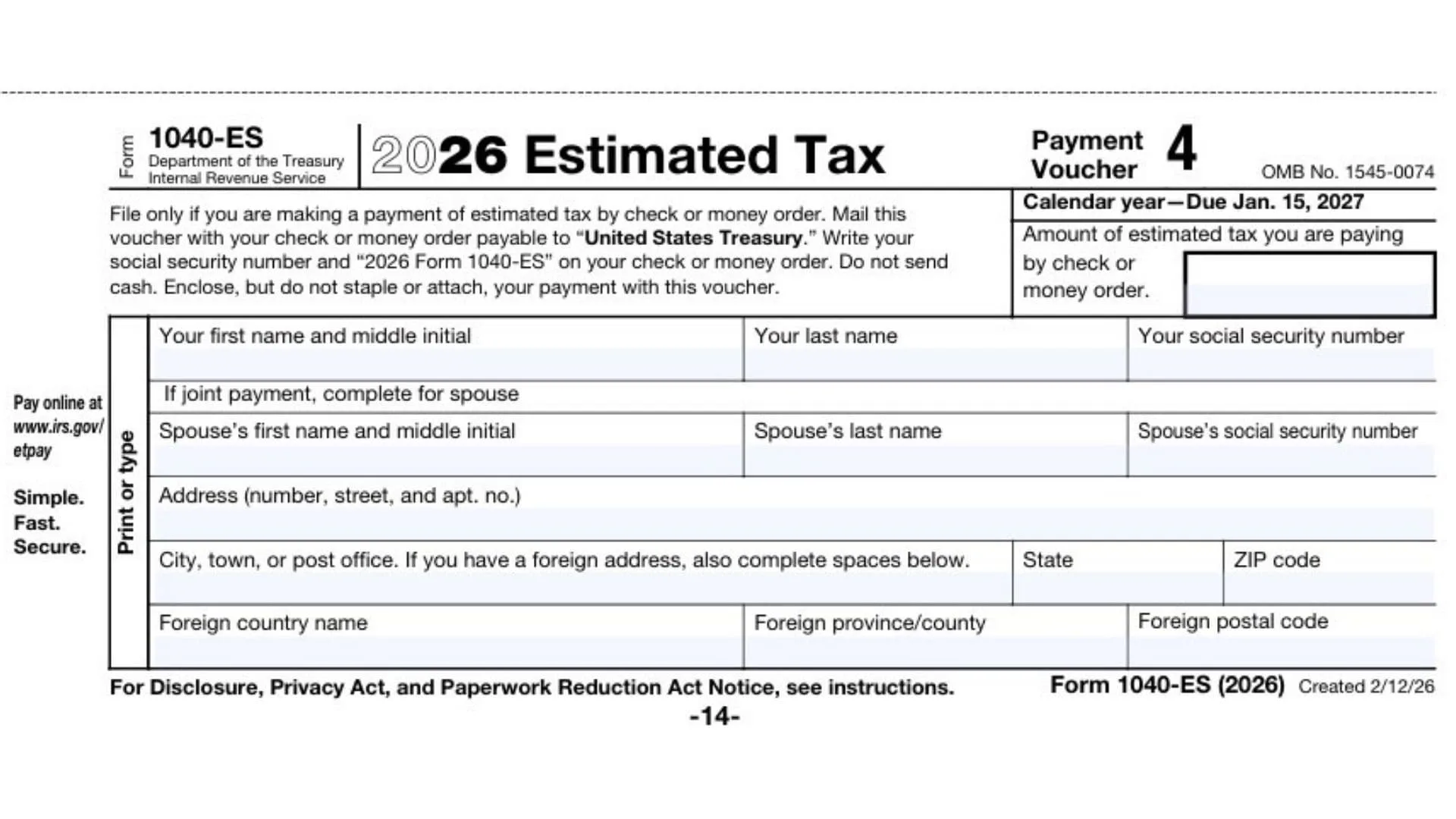 Form 1040-ES 1 Form 1040 ES