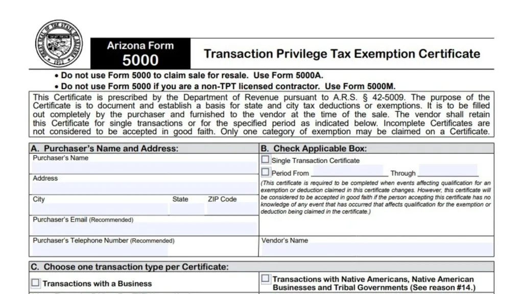 Arizona Form 5000 Instructions 2 How to Complete Arizona Form 5000