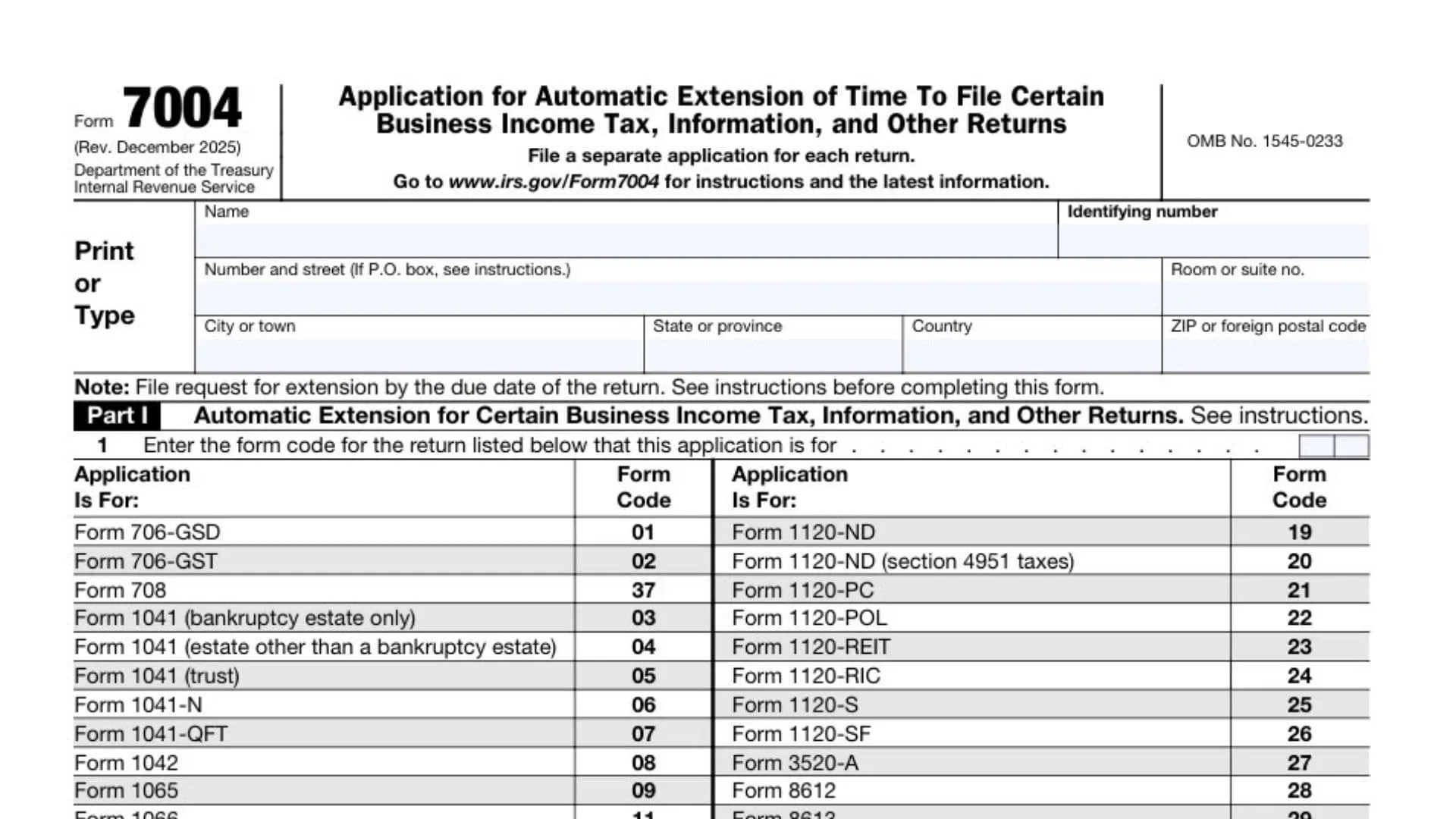 1065 Extension Form 7004 1 1065 Extension Form 7004