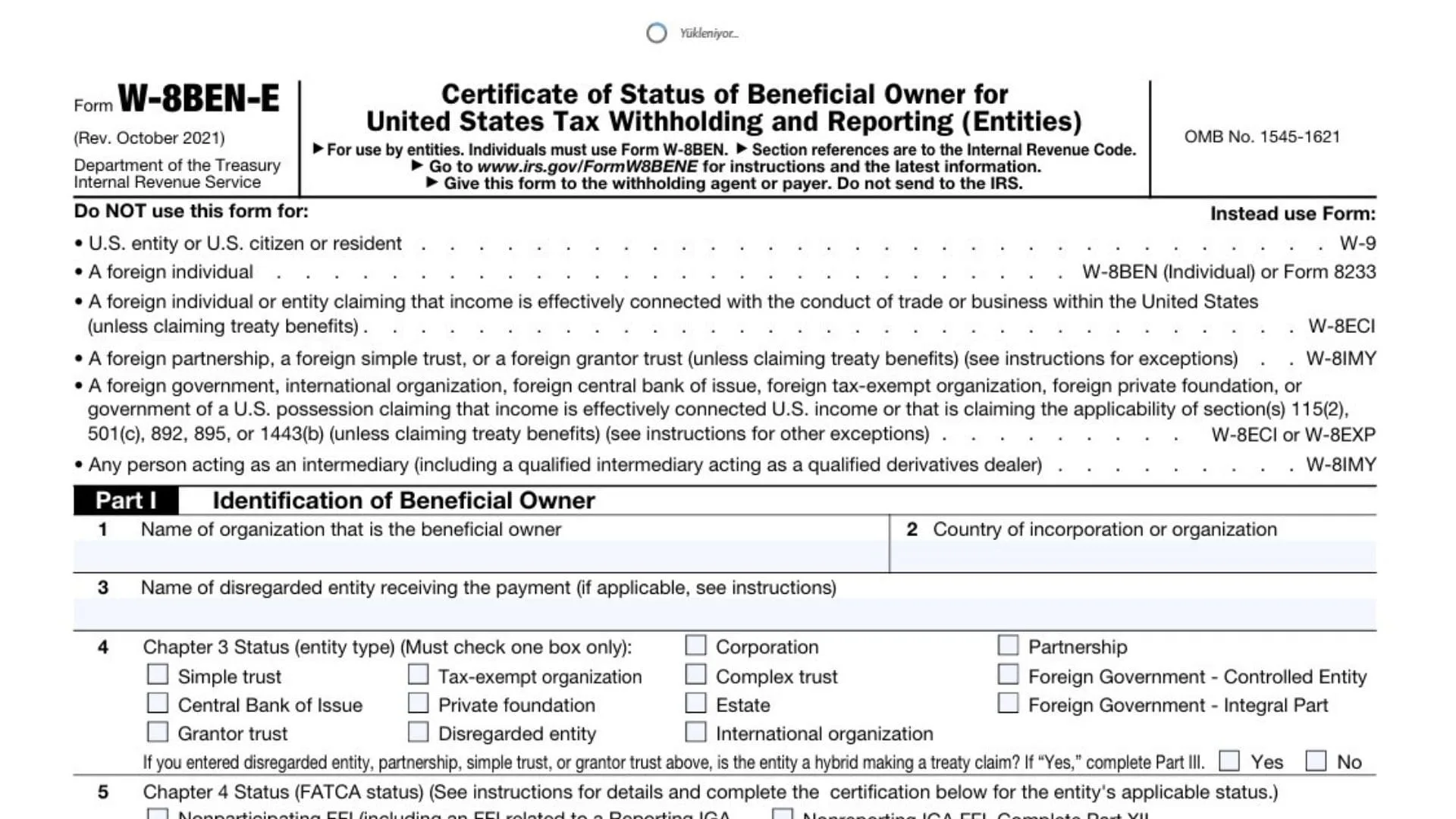 Form W-8BEN-E for Foreign-Owned LLC Disregarded Entity 1 Form W-8BEN-E for Foreign-Owned LLC Disregarded Entity